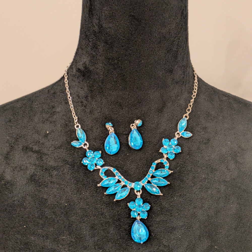 Dazzling Blue Crystal Necklace and Earring Set
